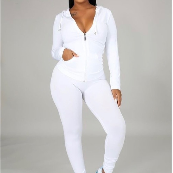 NEW TRENDY WHITE TWO PIECE HOODIE LEGGING SET - Picture 2 of 3